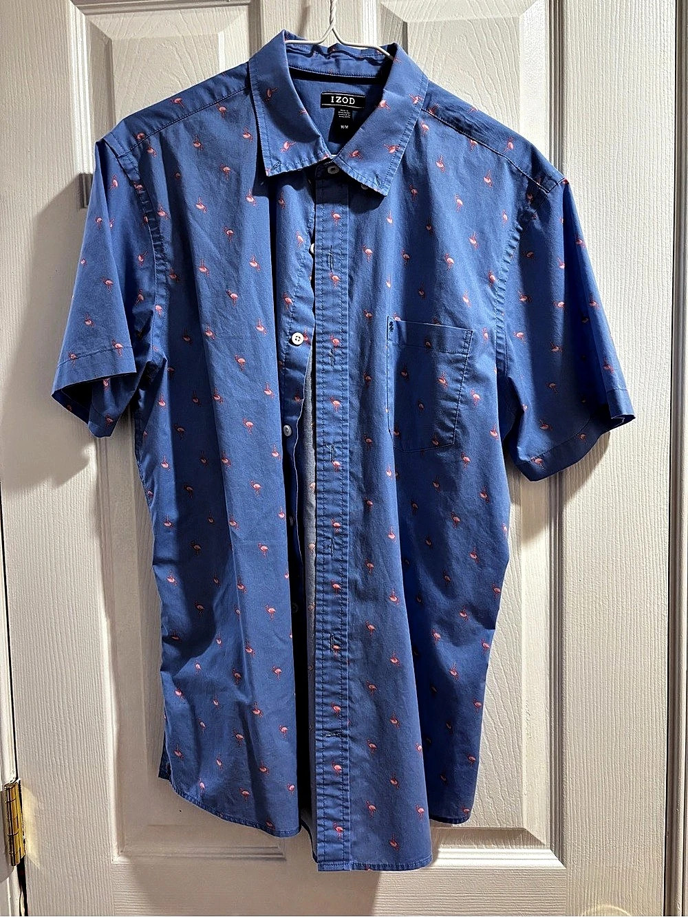 IZOD Men's Flamingo Print Shirt Blue Size Medium Like New